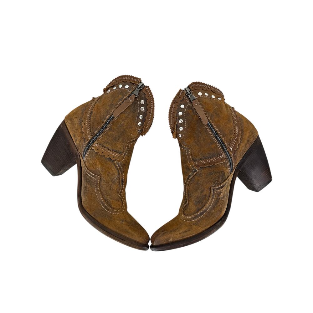 El Vaquero Women’s Pecos Ankle Boots Brown Leather Fringe Studded Size 41 Boho - Picture 6 of 14